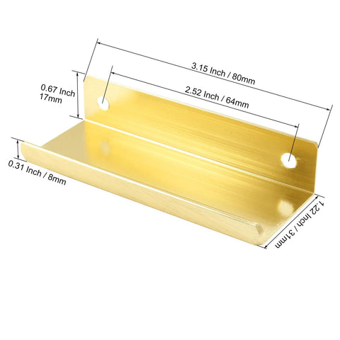 Detailed view of Six Pack Modern Brushed Gold Aluminum Hidden Cabinet Pulls Set With Back Mount Edge Finger Pull Handles dimensions