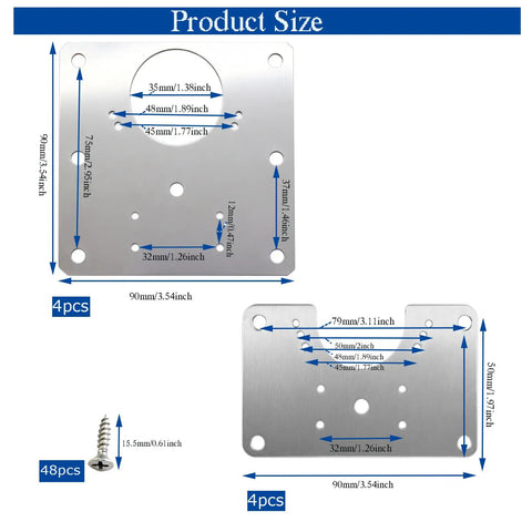 Rock Solid Stainless Steel Cabinet Hinge Repair Plates With Mounting Screws To Kick Rotted Wood Hinges And Fix Wobbly Kitchen Cupboards Quick No Sweat Upgrade product size details with measurements.