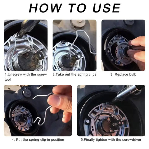 Step-by-step guide using 9-Piece Bulb Retaining Spring Clips For H1 H3 H4 H7 Headlights, Built Tough Stainless Steel Car Headlight Clamps