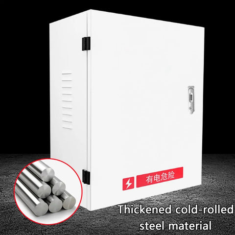 Rock Solid Wall Mounted EV Charger Enclosure Box Heavy Duty Galvanized Steel Housing Waterproof Outdoor Charging Station With Secure Lock And No Hassle Mounting Hardware Built Tough For Daily Grind, white steel enclosure.