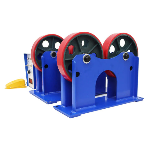 Beefy 110V Welding Tank Turning Rolls Linkage Roller With Rotary Positioner, Adjustable 0.8 To 32 Inch Diameter, 2200 Lb Capacity, PU Rollers For Welding Setup And Equipment Support, blue and red rollers