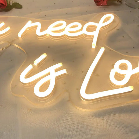 Go To Customizable Neon Sign Led Light For Weddings And Parties, warm glow, thick acrylic back plate, detail view, warm white light