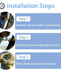 Installation steps for Toyota Tacoma Rear Window Latch Hinge Pivot Replacement Kit For 1995 To 2004 Tacoma and 2000 To 2006 Tundra Xtracab.