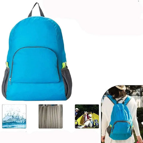 Lightweight 20L Waterproof Hiking Backpack With Multiple Pockets, Foldable Travel Daypack in blue, worn outdoors