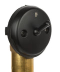 Fresh Matte Black Bathtub Drain Kit Boasting Slick Trip Lever Overflow With Premium 20 Gauge Brass Tubing showing top view of trip lever assembly