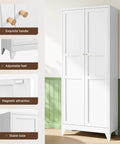 Badass Heavy Duty Metal Storage Cabinet With Two Doors And Four Expansive Shelves, Slick White Farmhouse Pantry Organizer For Kitchen, Garage Or Basement Area, featuring exquisite handles and adjustable feet.