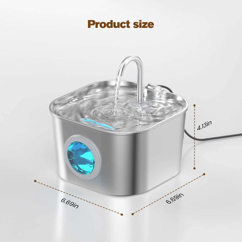 Stainless Steel Cat Water Fountain For Cats And Small Pets Automatic Indoor Waterer with dimensions and water flow feature
