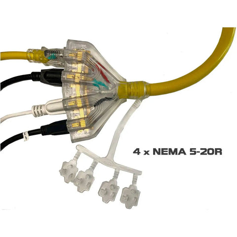 25 Foot L14-30P To Four 5-20R Beefed Up Generator Extension Power Cord For 30 Amp 125/250V, showing four outlet distribution
