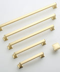 Ten Pack 7.5 Inch Brushed Brass Cabinet Pulls Gold Tone Handles For Multiple Cabinets With Two Screw Sizes, Individually Wrapped shown on white