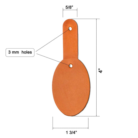 Fresh Oval Leather Key Fobs, 10 Pack Full Grain Vegetable Tanned Keychain Blanks With Hardware, showing oval blank with dimensions.