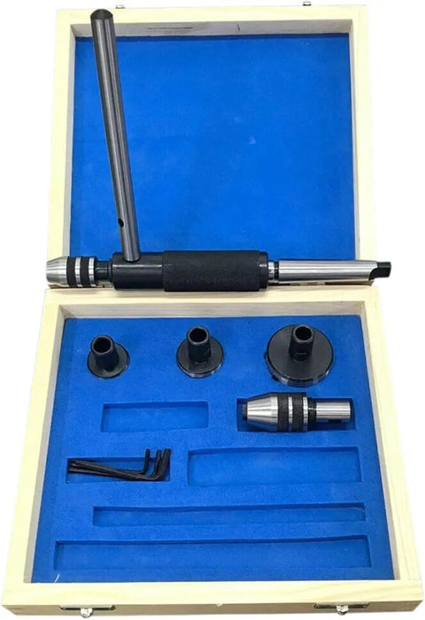 Presize Mt2 Lathe Tailstock Tap And Die Holder Kit featuring Eight Piece Threading Set With Precision Morse Taper Shank For Pro Machinists Working On Metal Projects In Professional Shops, MT2 taper holders in foam case