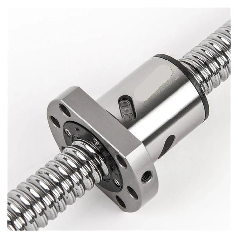 Top Tier C5 Grade RM 20 Series Ballscrew With Machined Ends For CNC Machine Buildouts Includes Ballnut In Sweet 1200mm Length, close-up view.