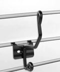 Gun Rack Wall Mount Kit With 12 Vinyl Coated Steel Hooks for gridwall system, showing a single black vinyl-coated hook