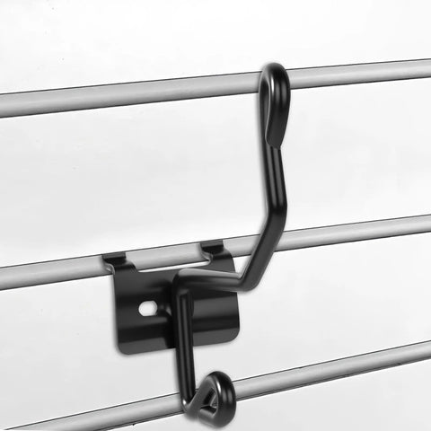 Gun Rack Wall Mount Kit With 12 Vinyl Coated Steel Hooks for gridwall system, showing a single black vinyl-coated hook