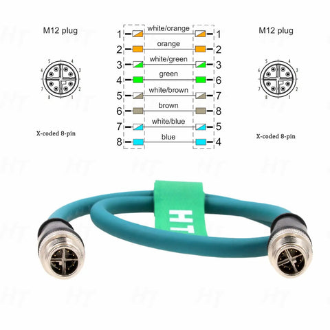 M12 Ethernet Cat7e Cable 8 Pin X Coded Male To Male For Cognex Basler Baumer Keyence Sensor Camera High Speed 25m view