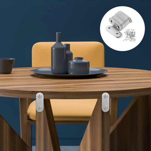 Stainless Steel Flat Straight Bracket Set For Furniture And Cabinets Heavy Duty Corner Brace Plates installed on wooden table edge