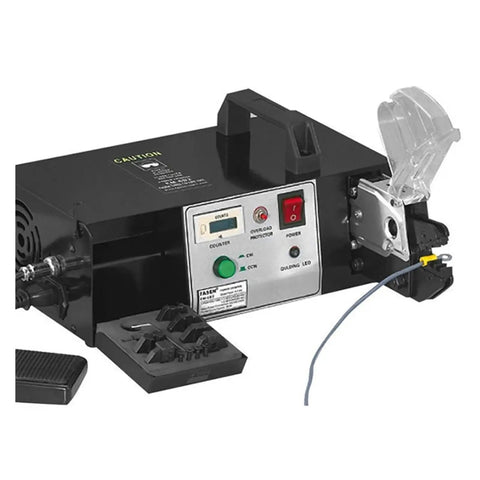 Beefy Ratcheting Electrical Terminal Crimping Tool With Seven Quick Swap Jaws integrated with wire stripper and cutter features.