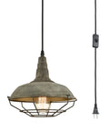 Farmhouse Plug In Pendant Light With 16 Feet Hanging Cord And Wire Cage Shade In Dark Charcoal Gray Finish for home lighting.