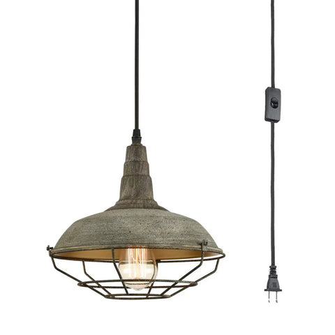 Farmhouse Plug In Pendant Light With 16 Feet Hanging Cord And Wire Cage Shade In Dark Charcoal Gray Finish for home lighting.