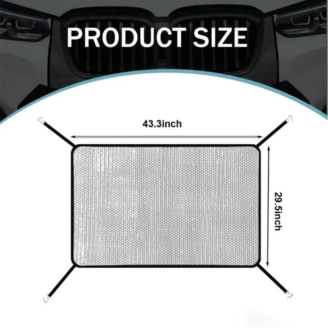 Top Rated Heavy Duty Grille Mesh Guard For Tesla Cybertruck 2024 Plus Radiator Cover size dimensions 43.3 x 29.5 inches.