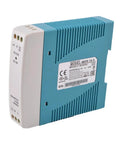 Workhorse Industrial 5V 2A DIN Rail Power Supply With 10W Output, Fanless And Silent For Dense Factory Floors, Handles -20C To 70C, 77% Efficiency, Built In Short Circuit, Overload, And Overvoltage Protection. Blue and white DIN rail power supply with vented housing and 5V/2A label
