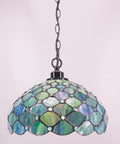 Sea Blue Pearl Tiffany Style Stained Glass Pendant Light With Swag Chain Ceiling Fixture 12 Inch By 12 Inch By 34 Inch