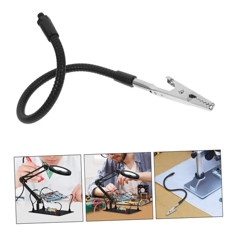 Adjustable Soldering Workbench Clips Set With Iron Alligator Clamps, magnifying glass, and lamp for electronics repair
