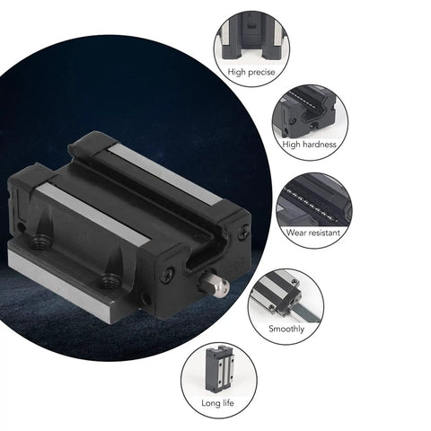 Heavy Duty Linear Sliding Guide Kit With 300mm Rail And Bearing Steel Blocks For 3D Printers, CNC Machines, And Automation Gear, Smooth Motion, High Precision, Built To Last And Ready To Roll. 300mm steel rail with bearing block close-up