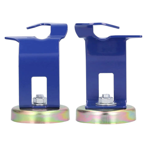 Heavy Duty Magnetic Welding Torch Holder With Secure Buckle Alloy Steel Base, blue metal with strong magnetic base for organizing tools.