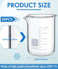 Close-up of a 100 mL glass beaker from 20 Pack 100 mL Glass Beaker Set Heavy Duty Lab Beakers With Printed Graduation For Lab Classrooms Or Home Use High Borosilicate Glass Durable Thick Wall And Clear Graduation Markings Bulk 20 Pieces showing height and diameter measurements.