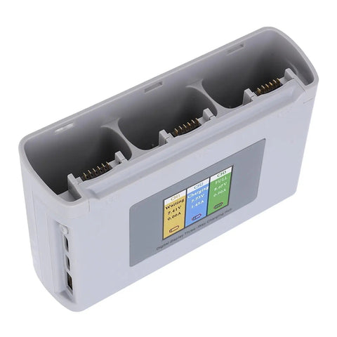 Mini 2Pro Three Channel USB Battery Charger Hub with Digital Display, ABS material, three battery slots visible