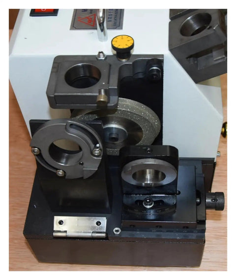 Premium GD-313A Electric Grinder And Drill Milling Cutter Sharpening Machine adjustable head and grinding wheel close-up.