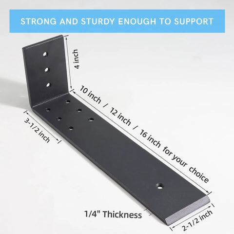 Rock Solid 10 Inch Countertop Support Brackets 3 Pack Built Tough Steel Floating Shelf Brackets Wall Mount, showing a 10 inch steel bracket with measurements.