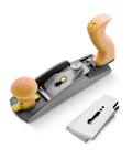 Low Angle Smoothing Plane Loaded With Extra Hhs Blades For Gnarly Figured Lumber Keeps Tearout Outta Sight And Yields A Clean Pass So Finishes Turn Out Hella Sweet On The Bench, featuring a wooden handle and a spare blade.