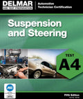 Book cover showing ASE Test Preparation Suspension and Steering, A4, Fifth Edition, by Amazon.