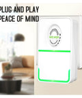 3 Pack Energy Saving Electricity Device With Smart Voltage Stabilizer Surge Protector, compact plug design in a living room.