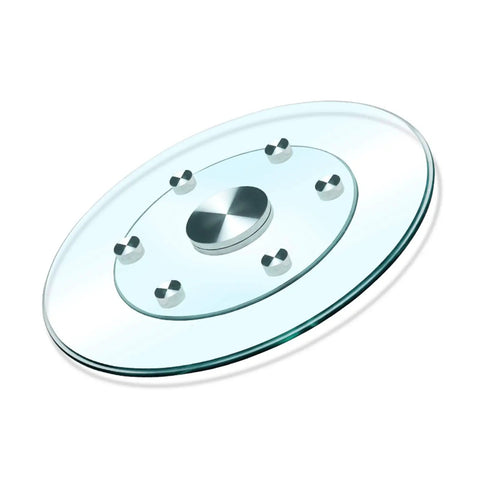 Tempered Glass Lazy Susan Turntable For Dining Large 360 Degree Rotating Tray With Swivel And Auxiliary Wheels Not Tilting Clear Glass Serving Center
