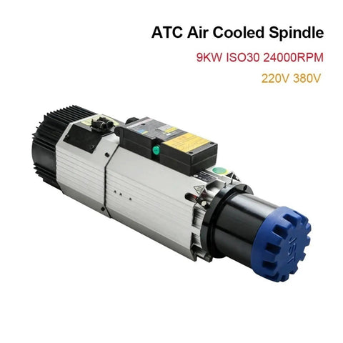Professional Air Cooled Spindle Motor 9Kw 220V 380V With Automatic Tool Change Iso30 Collet For Cnc Milling Routers, detailed view of spindle.