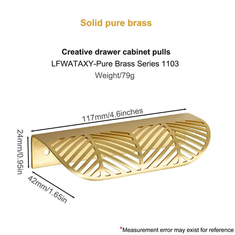 Two Pack Brass Edge Pulls With Copper Back Mount For Concealed Hidden Drawer Wardrobe Doors Arc Finger Pulls Hollow Out Design Length 4.6 Inches Champagne Gold showing side dimensions.
