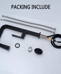Brass Kitchen Faucet With Pull Down Sprayer, Square Matte Black Single Hole Bar Sink Faucet components shown unpacked.
