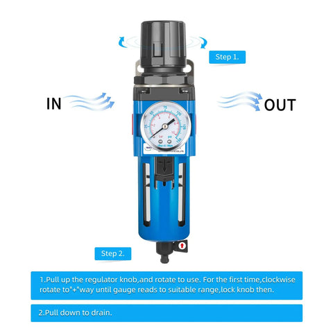 3/4 Inch NPT Air Filter Regulator Combo Piggyback With 5 Micron Brass Element Poly Bowl Manual Drain Metal Bracket 0-150 Psi Gauge AW4000-06M