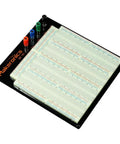 Top view of Solderless Breadboard Pro Kit With 3220 Tie Points, Aluminum Back Plate, 7 power lanes, and connectors.