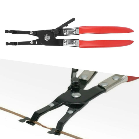 Stainless Steel Car Soldering Pliers And Wire Welding Clamps For Auto Maintenance And Repair with red handles, top view