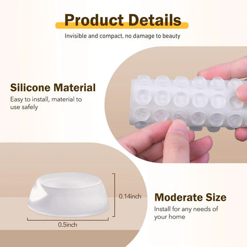 Clear Silicone Cabinet Door Bumpers Set Of 160 Round Half Inch Diameter Super Sticky Self Adhesive Cushions material and size details