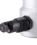 Dual Head Electric Drill Attachment Sheet Metal Cutter Nibbler Kit For DIY Enthusiasts Delivers Smooth Precise Cuts On Steel Aluminum Copper And Stainless Steel On Flat Or Curved Surfaces With Continuous Cutting, black metal drill attachment head close-up