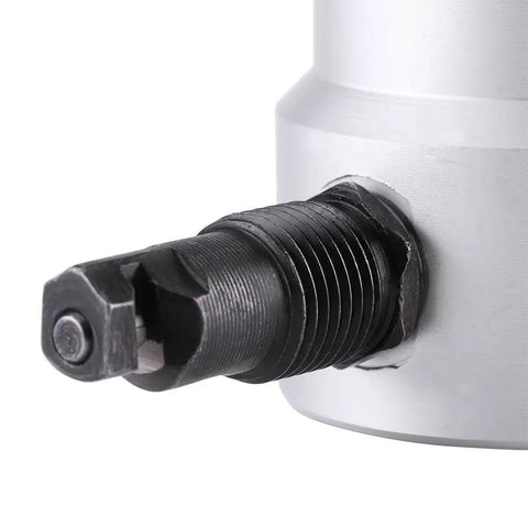 Close-up of Pro Grade Metal Sheet Cutter Kit With Double Head Drill Attachment for Steel Copper Aluminum and Stainless Cuts 360 Degree Adjustable