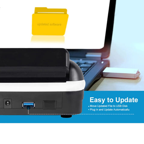Laptop with USB drive next to Portable Mini Money Counter And Counterfeit Detector With MG IR Image And Paper Quality Size Thickness Detection For Euro And US Dollars Spot Fake Bills Fast Automatic Money Detection To Speed Up Cash Handling In Shops And Grocery Stores