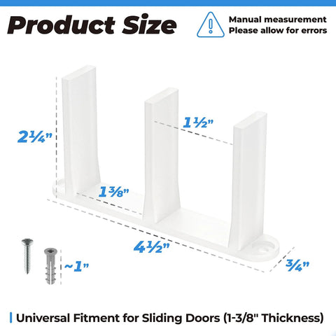 Diagram of 5 Pack Sliding Closet Door Floor Guides Fit For 1-3/8 Inch Thick Doors White Universal ABS Bottom Guides with screws