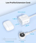 Rotating Flat Plug 3ft Extension Cord With Three AC Outlets, Low Profile Swivel Wall Plug, ETL Listed, White, Built For Tight Spaces And Busy Desks For Daily Use, No Fuss, white cube closeup with 1.26 in and 1.97 in dimensions