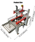 No Fuss Heavy Duty Automatic Tape Carton Sealing Machine Wide Adjustable Width And Height Settings dimensions showing size measurements.